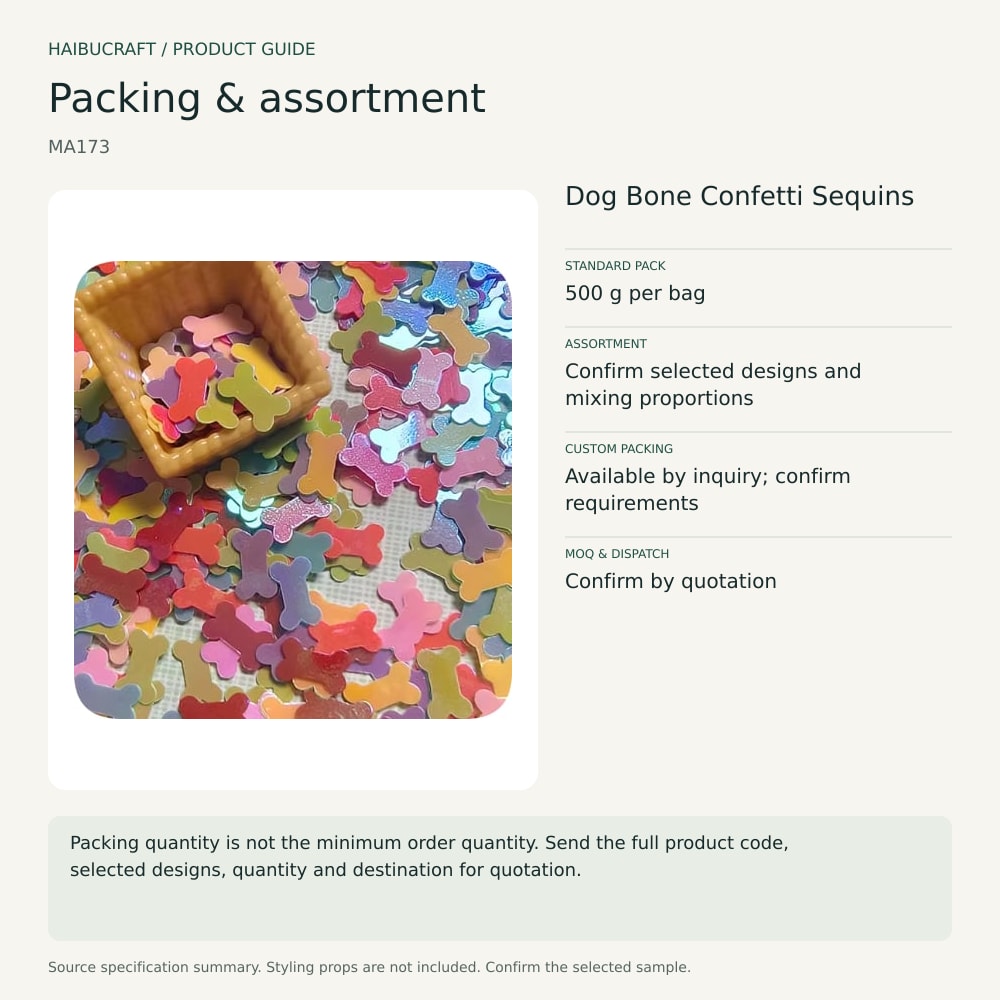 Dog Bone Confetti Sequins packing and assortment guide, product code MA173 thumbnail