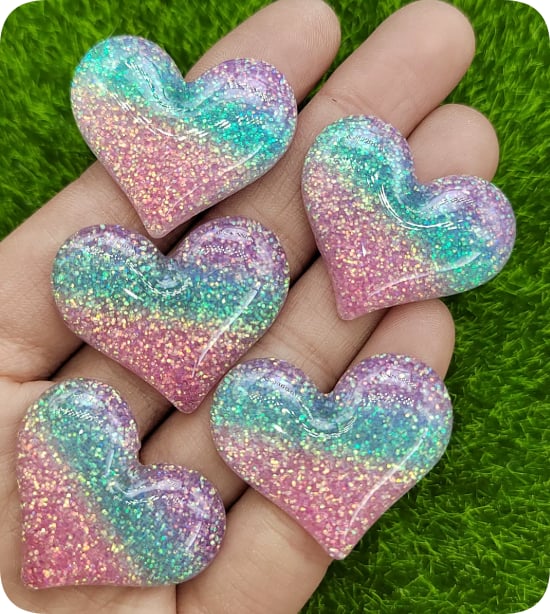 Glitter Gradient Heart Flatback Craft Charms assortment, product code RW20969