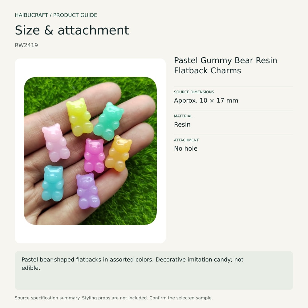 Pastel Gummy Bear Resin Flatback Charms size and material guide, product code RW2419 thumbnail