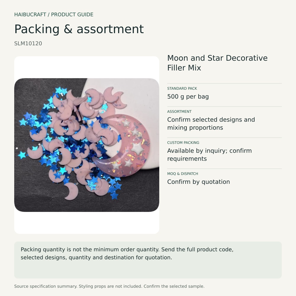 Moon and Star Decorative Filler Mix packing and assortment guide, product code SLM10120 thumbnail