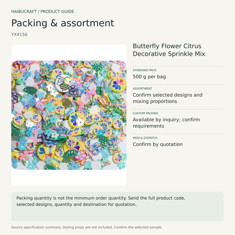 Butterfly Flower Citrus Decorative Sprinkle Mix packing and assortment guide, product code YX4156 thumbnail