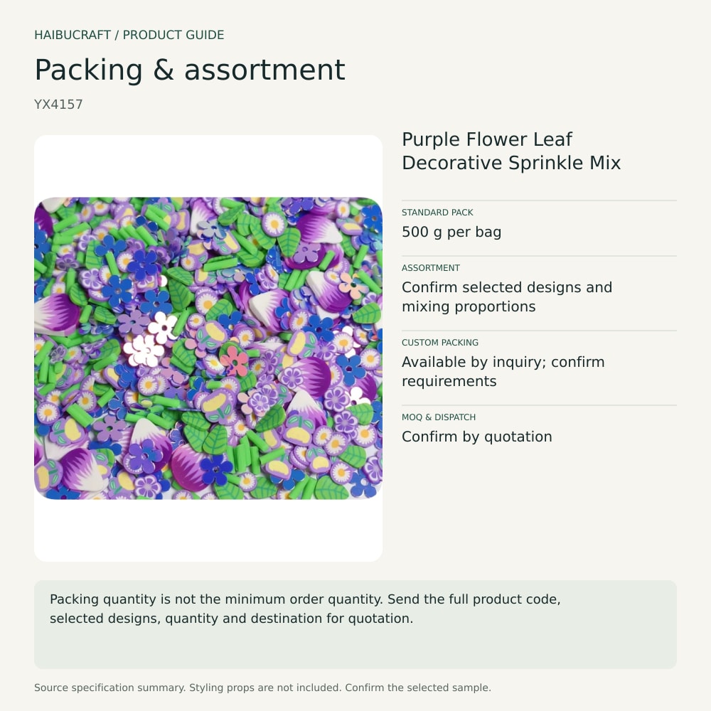 Purple Flower Leaf Decorative Sprinkle Mix packing and assortment guide, product code YX4157 thumbnail