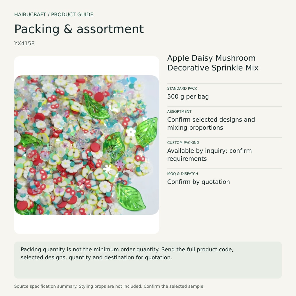 Apple Daisy Mushroom Decorative Sprinkle Mix packing and assortment guide, product code YX4158 thumbnail