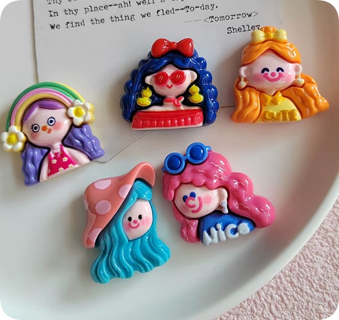 Colorful Girl Portrait Resin Charms supplied product reference, product code RW004469/CDK004469
