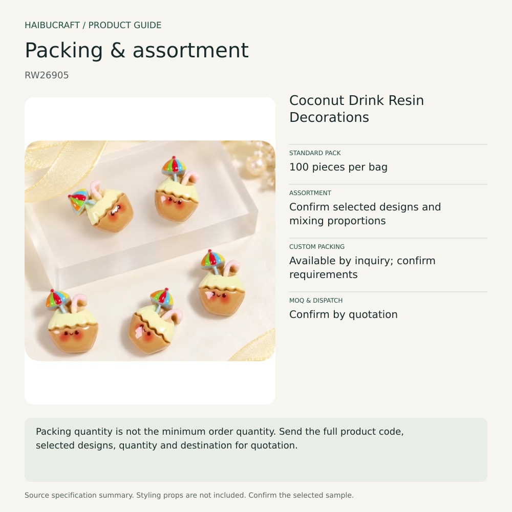 Coconut Drink Resin Decorations packing and assortment guide, product code RW26905 thumbnail