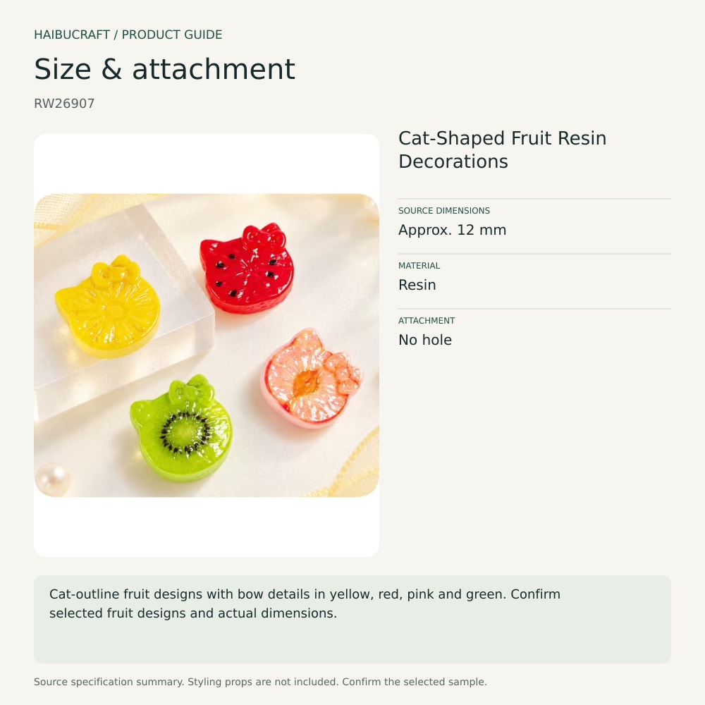 Cat-Shaped Fruit Resin Decorations size and material guide, product code RW26907 thumbnail