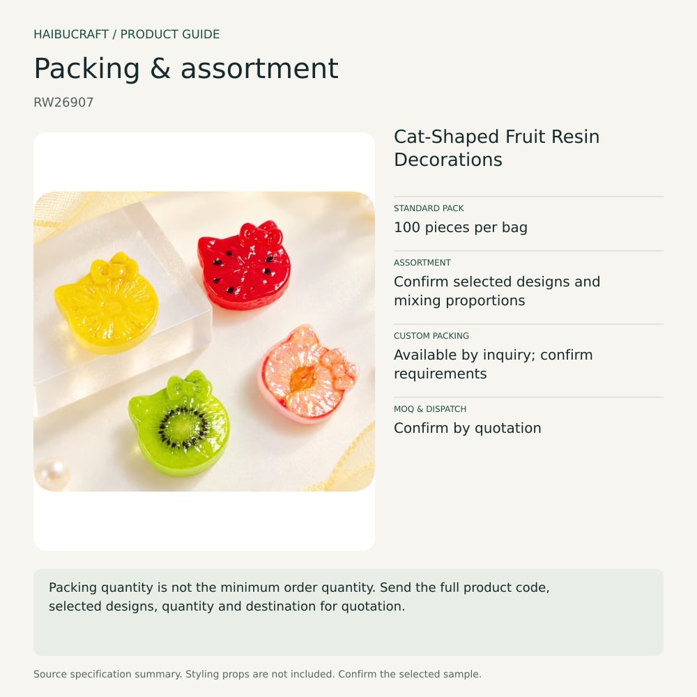 Cat-Shaped Fruit Resin Decorations packing and assortment guide, product code RW26907 thumbnail