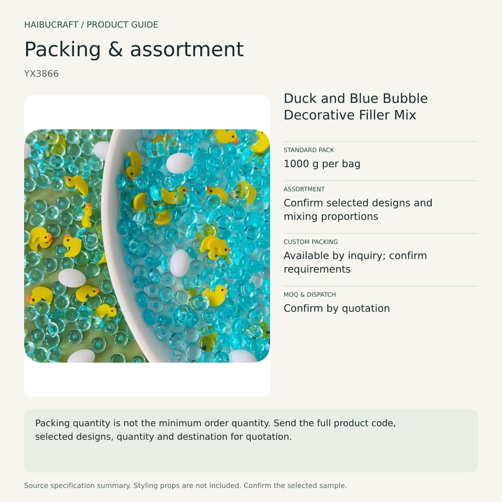 Duck and Blue Bubble Decorative Filler Mix packing and assortment guide, product code YX3866 thumbnail