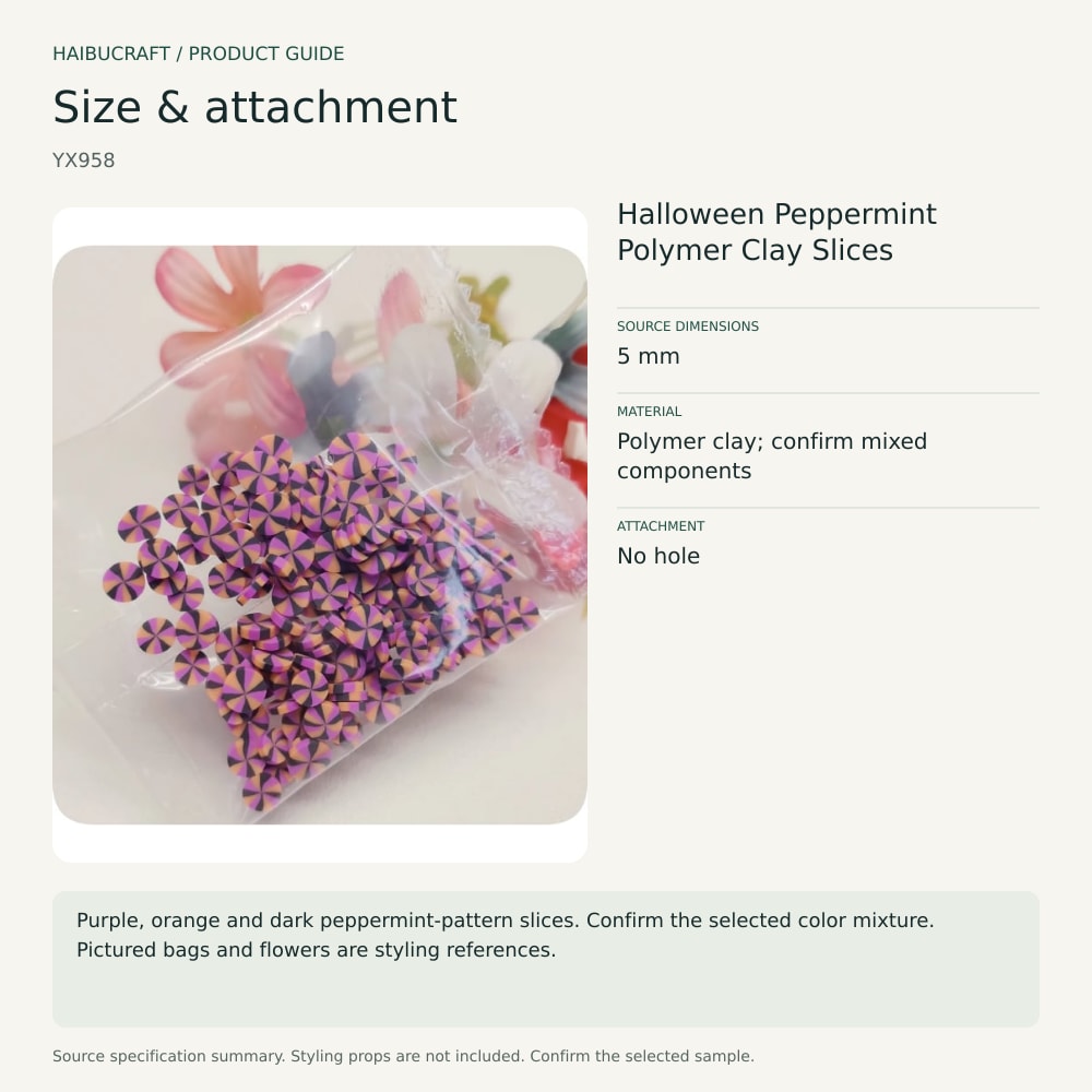 Halloween Peppermint Polymer Clay Slices size and material guide, product code YX958 thumbnail